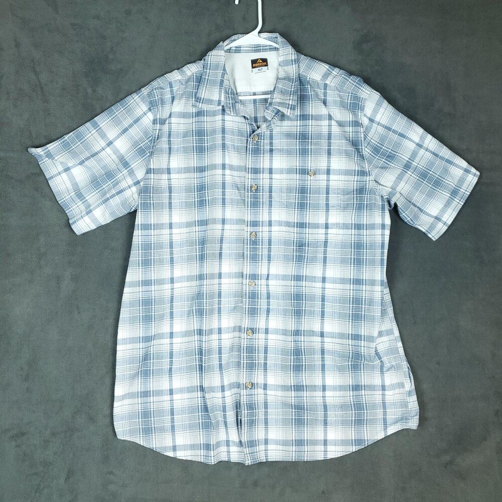 Ridgecut Shirt Mens XLT Blue Plaid Short Sleeve Stretch Button Up Outdoor Casual